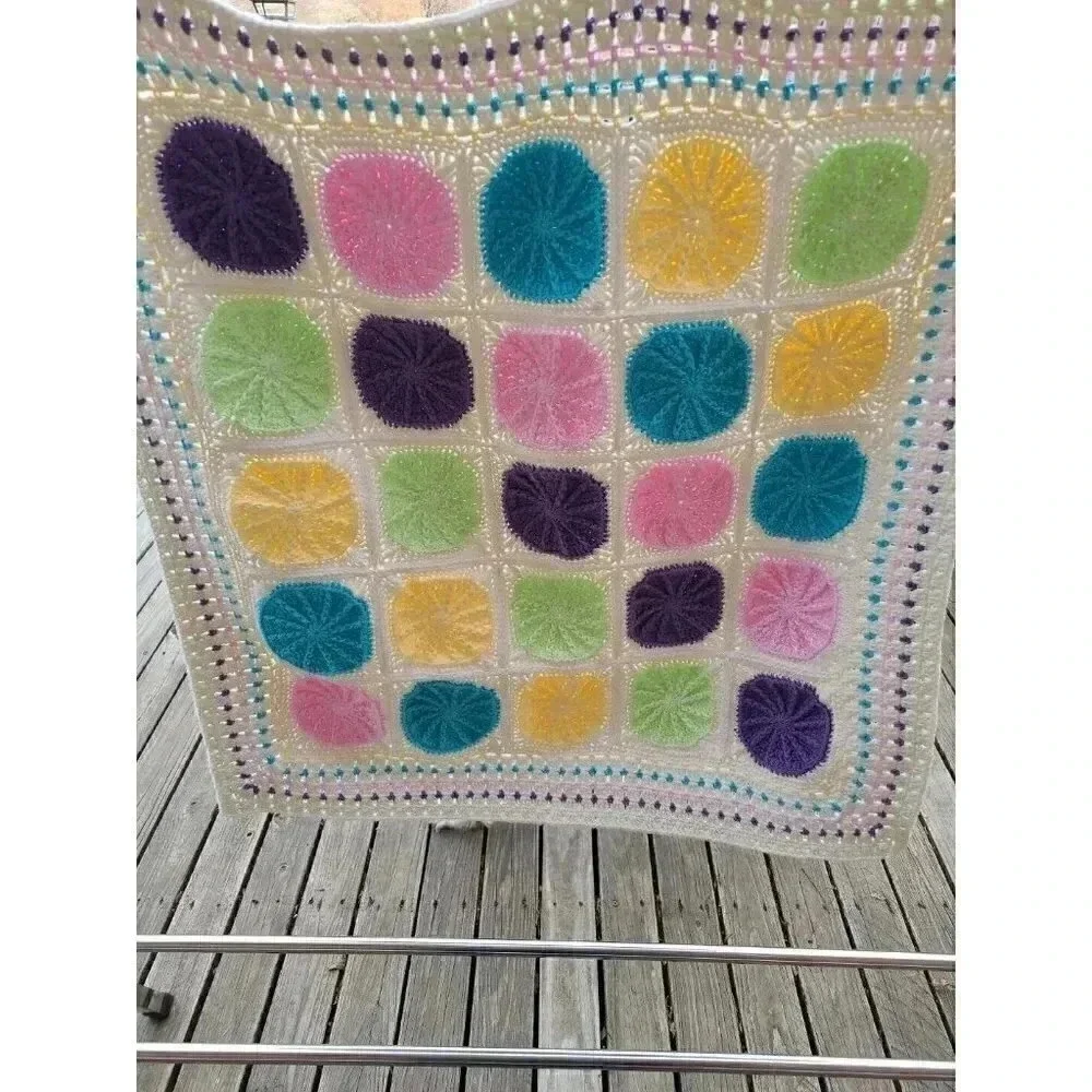 Handcrafted Crocheted Cotton Baby Blanket Colorful Nursey Decor 26